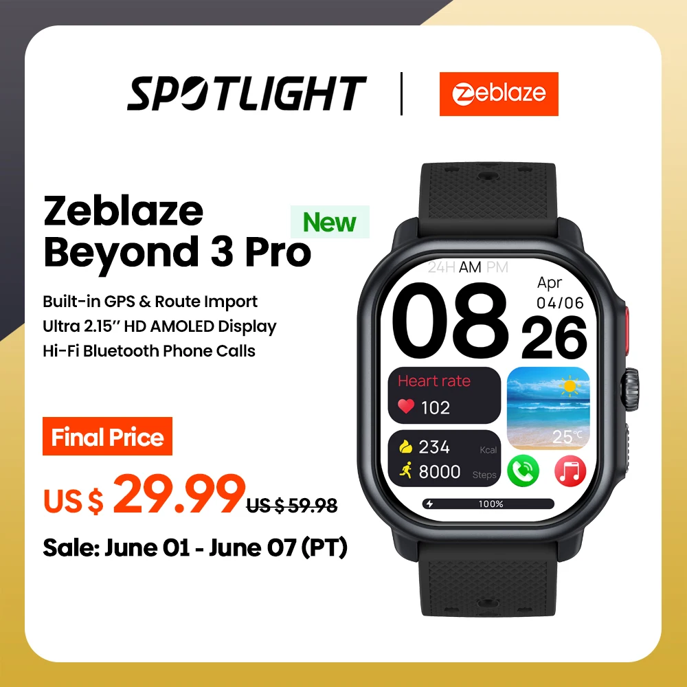 

New Zeblaze Beyond 3 PRO GPS Smart Watch 2.15'' AMOLED Display Built-in GPS & Route Import Make/Receive Phone Calls Smartwatch