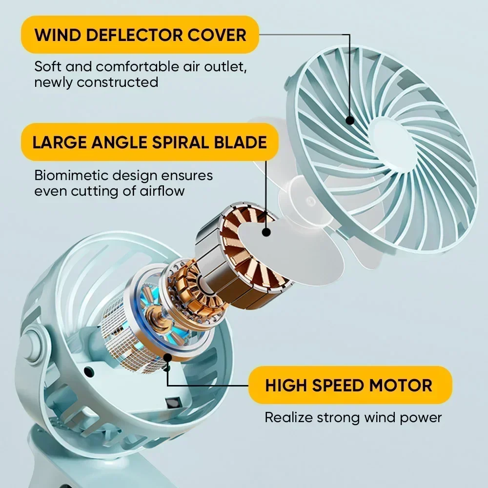 USB Rechargeable Portable Clip-On Desk Fan with Night Light