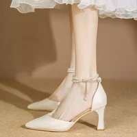 New White Ankle Pearl Strap Strappy Design Fashion High Heels Women Pumps Stiletto Sexy Dress Wedding Bridal Shoes Dress Shoes 2