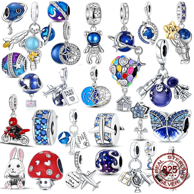 

925 Sterling Silver charm Fit Original Pandora charm bead Blue series astronaut Charm Bracelet Necklace Trinket Women Jewelry