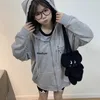 Cute Cat Grey Long Sleeve Hoodie Women's Spring Summer Thin Outerwear Zipper Cardigan Jacket Trendy Anime Girl Coat