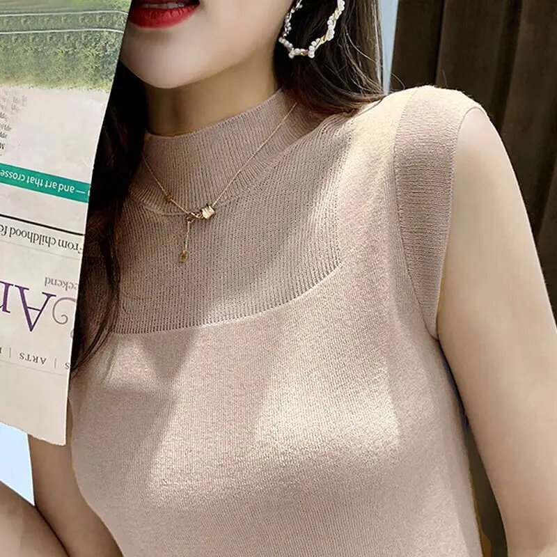

Tank Top Women's 2023 Summer New Versatile Canshoulder Versatile Knitted Bottom Shirt Loose Underlay Sleeveless Top T-shirt