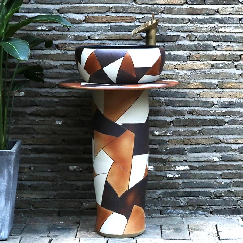 

Pillar type wash basin simple balcony bathroom ceramic