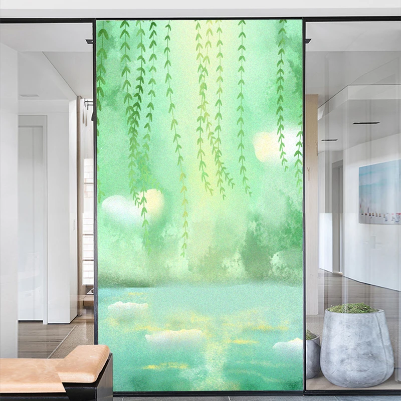 

Window Film Privacy Frosted Glass Sticker Heat Insulation and Green Plants Decoration Adhesive sticker for Home