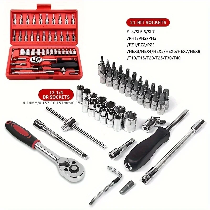 Carbon Steel Auto Repair Tool Kit with Ratchet Torque Wrenches and Screwdrivers