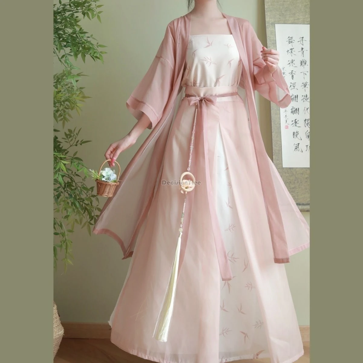 

2024 improved chinese ancient song dynasty hanfu women spring summer elegant casual loose style three piece daily hanfu set w382