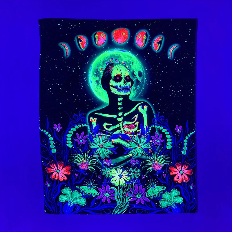 

Nordic New Moon Skull Hanging Cloth Party Bar Fluorescent Tapestry Buddha Seat Yoga Star Sky Background Luminous Tapestry