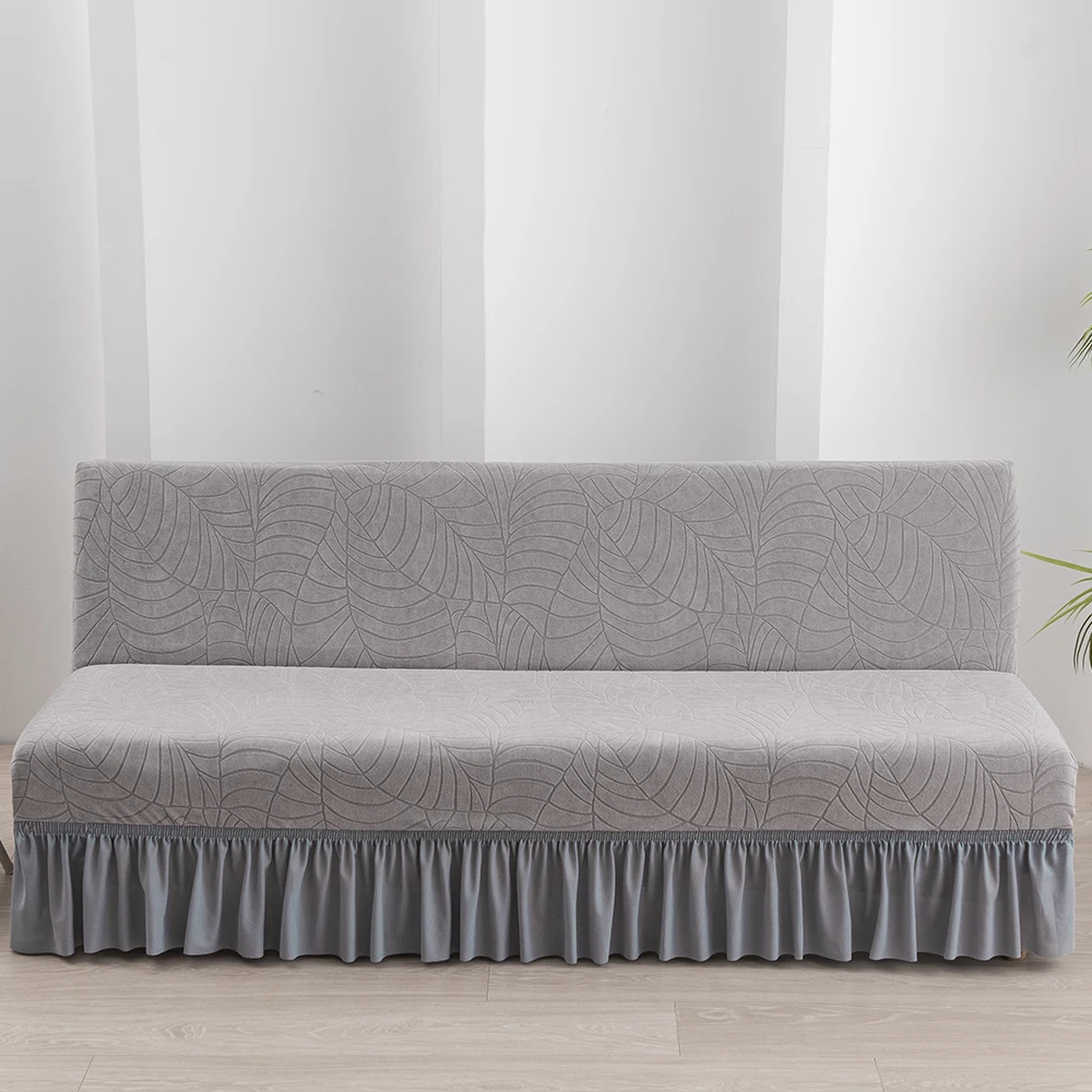 Jacquard Stretch Armless Futon Cover with Skirt Ruffled Futon Sofa Bed Cover Machine Washable Couch Cover Futon Sofa Cover 1pc 5
