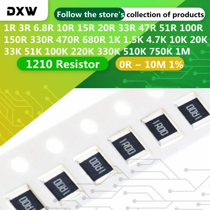 

100 шт./партия 1210 резистор 10R 33R 68R 100R 150R 220R 330R 470R 510R 1K 3K 10K 22K 33K 47K 100K 150K 200K 300K 680K 0R ~ 10M 1%