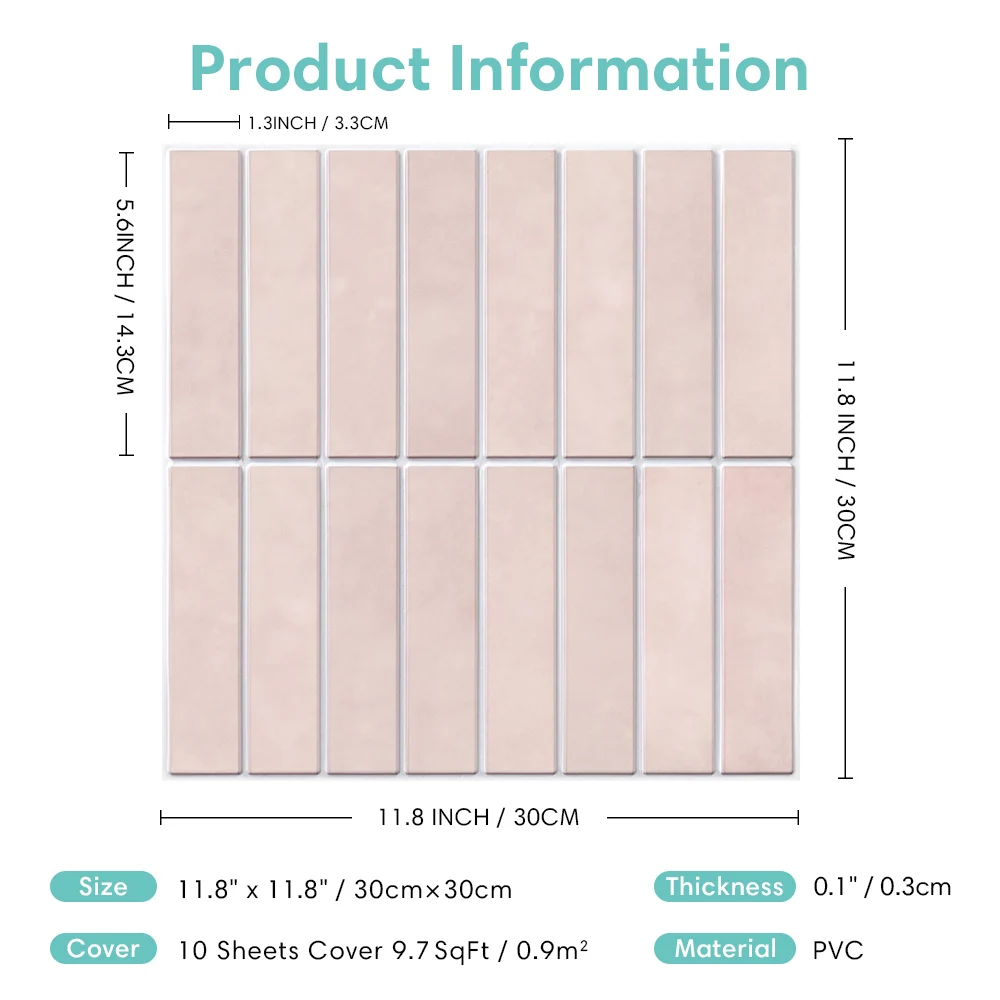 3D Tile Sticker 1/10pcs 3D Wall Stickers Self-adhesive Pink for Kitchen and Bathroom Water Mold Resistant 30x30cm 3d tile sticker