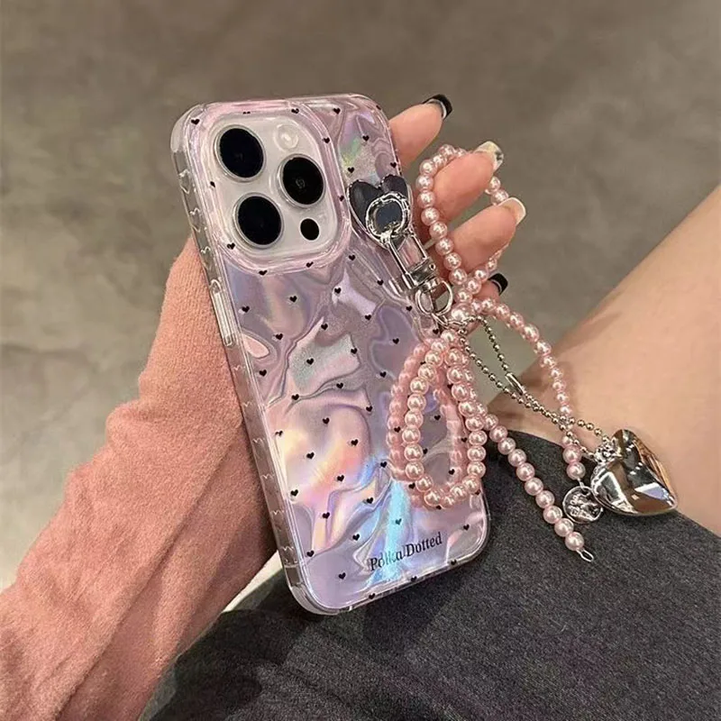 Pearl Love Heart Bow Pendant Trendy Smartphone Case