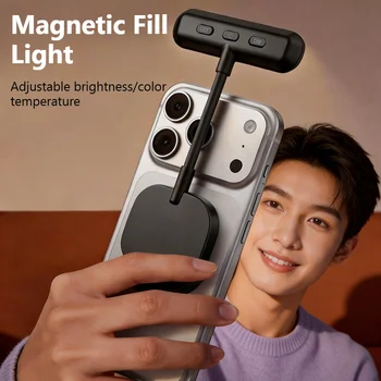 Luce di riempimento magnetica per selfie con flash per telefono, regolabile a 5 livelli di temperatura colore, compatibile con Magsafe iPhone 17~12, per Vlog e lettura