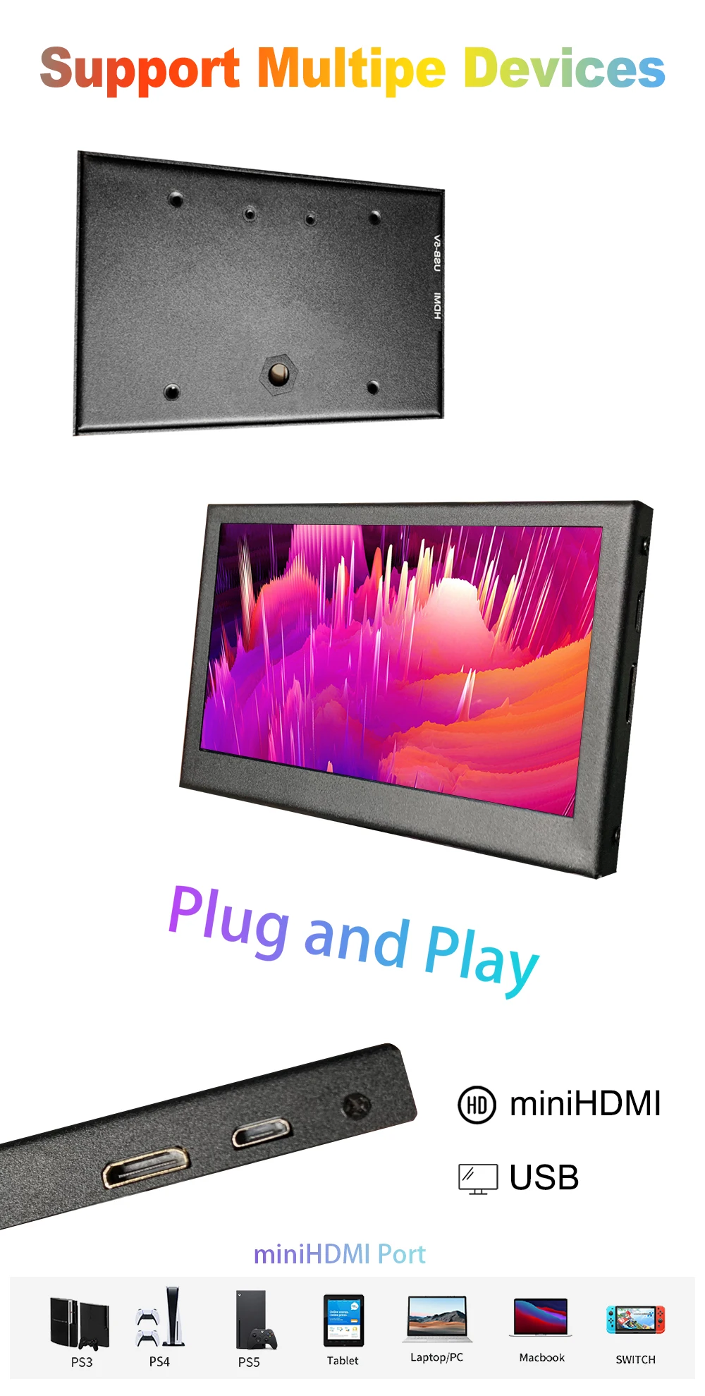 LESOWN PC  ̿ ̴ , ޴  LCD 淮  ÷, HDMI 4.3 ġ  ȭ, IPS 800x480