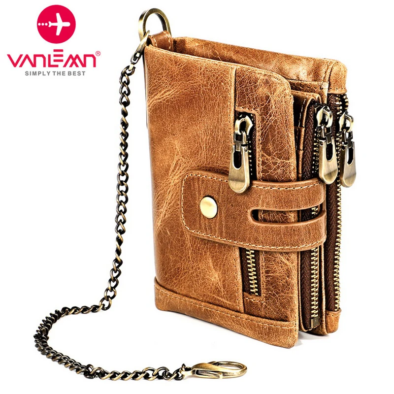 

Vanlemn anti-theft brush wallet anti loss genuine leather short leather wallet anti magnetic high-end zipper wallet anti RFID