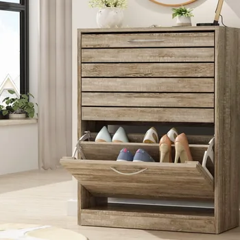 Shoe Storage Cabinet with 2 Flip Drawers for Entryway, Modern, Freestanding Rack Organizer (22.4”W x 9.4”D x 29.5”H) 1