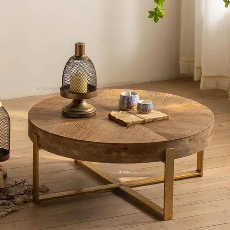 Nordic Retro Round Coffee Tables Household Solid Wood Table Simple Creative Multi-functional Balcony Tea Table Caf&eacute; Furniture X