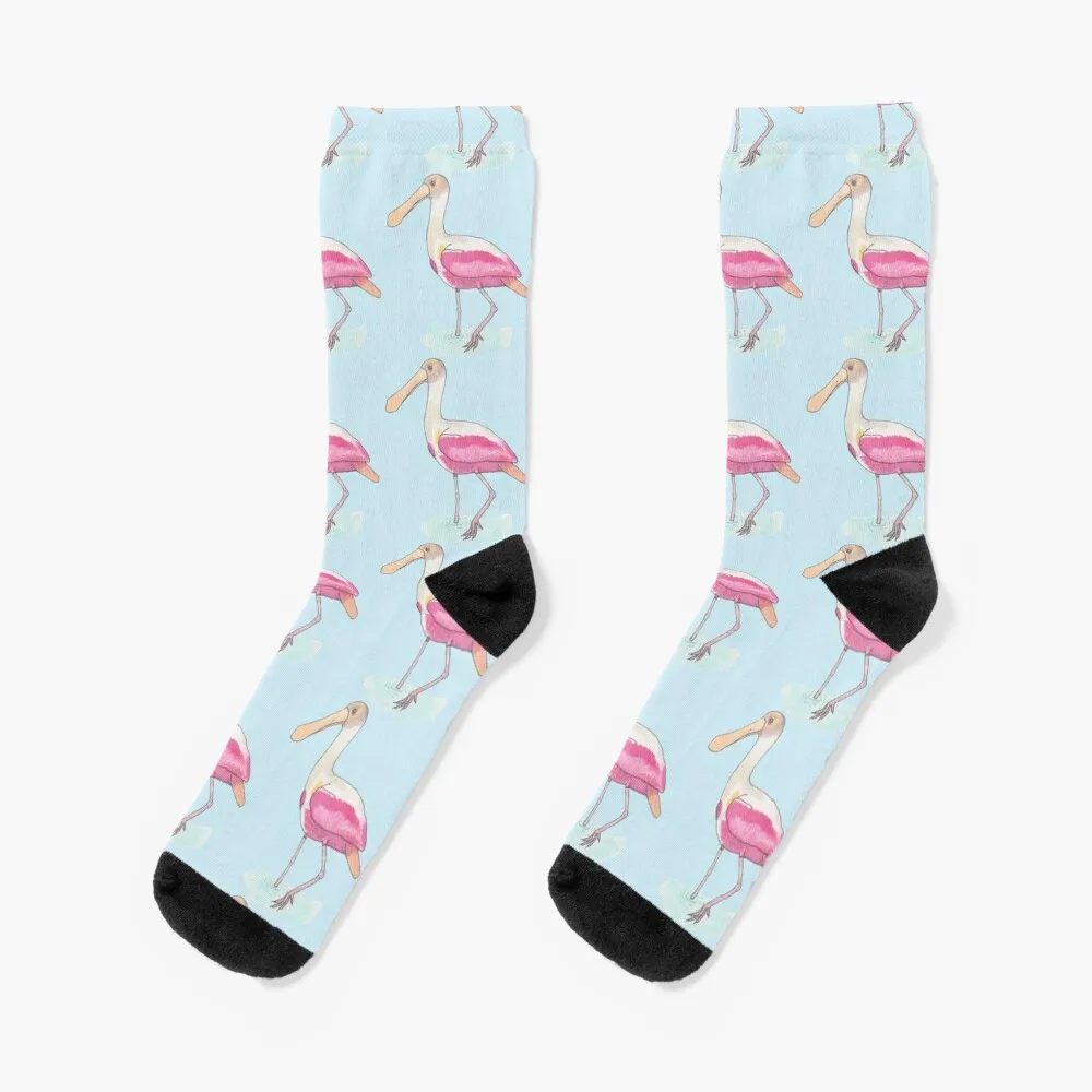 

Roseate Spoonbill bird species watercolor art Socks Rugby sports stockings Boy Child Socks Women's