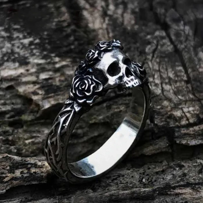 Mens Flower Skull Ring 316L Stainless Steel Rings for Men Male Bijoux Punk Biker Fashion Party Jewelry stainless steel ring finger ring