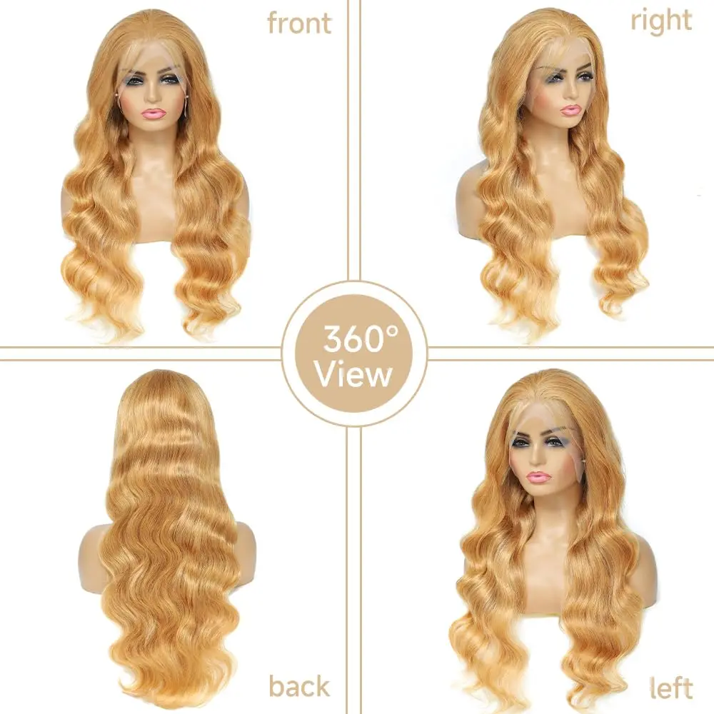 Honey Blonde 13x6 HD Lace Front Human Hair Wig 210% Density Body Wave Human Hair Wigs Colored 27# Pre Plucked Brazilian Hair 4