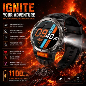 Orologio Intelligente con Oltre 100 Modalità Sportive, Impermeabile 3ATM, Chiamate Bluetooth, Controllo Musica, Monitoraggio Salute e Ossigeno nel Sangue
