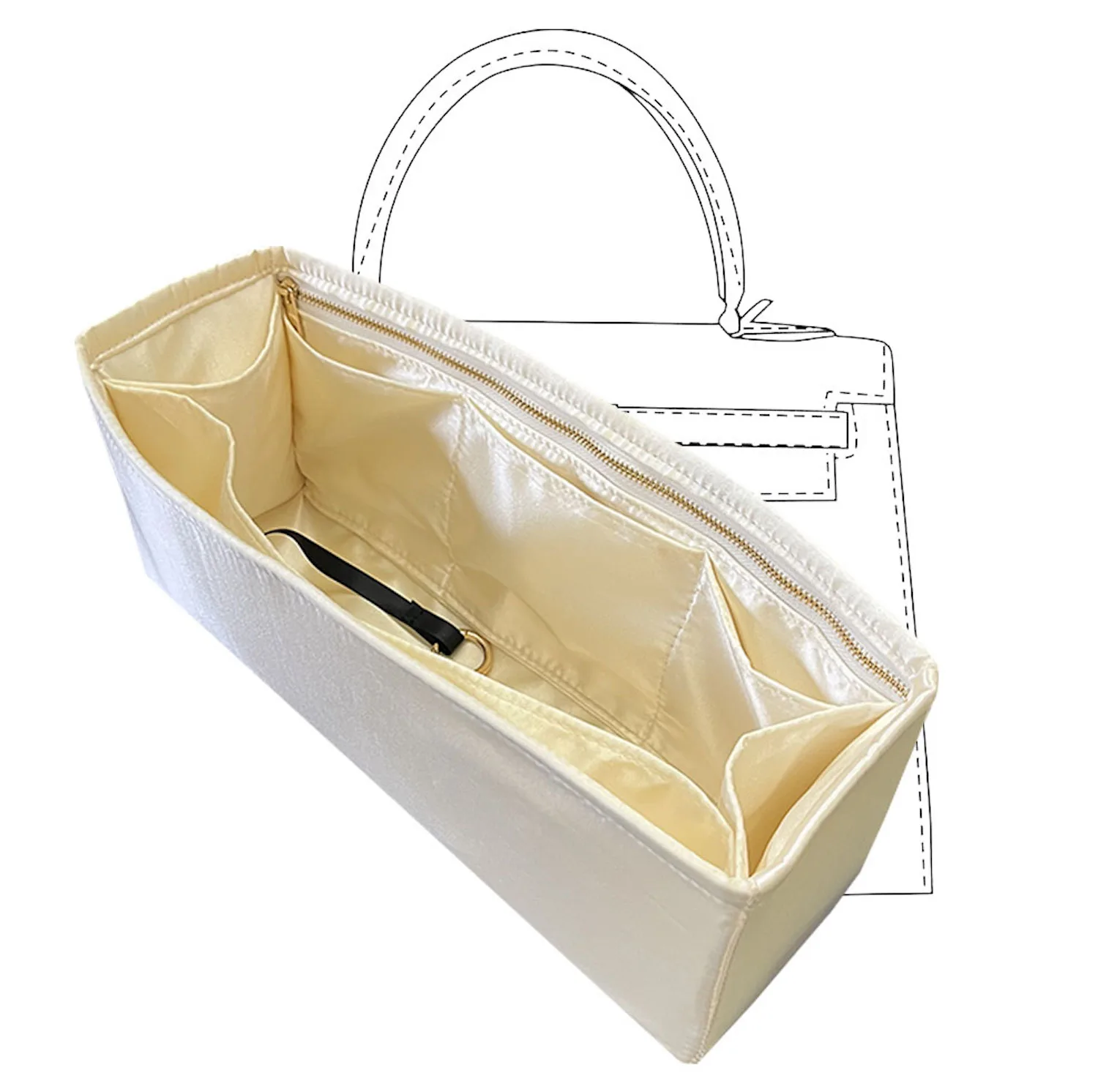 Purse Organizer For Kelly Mini 1/2 Designer Handbags, Bag Organizer Insert Tote Sholouder Bag Liner ,Premium Silk Handmade
