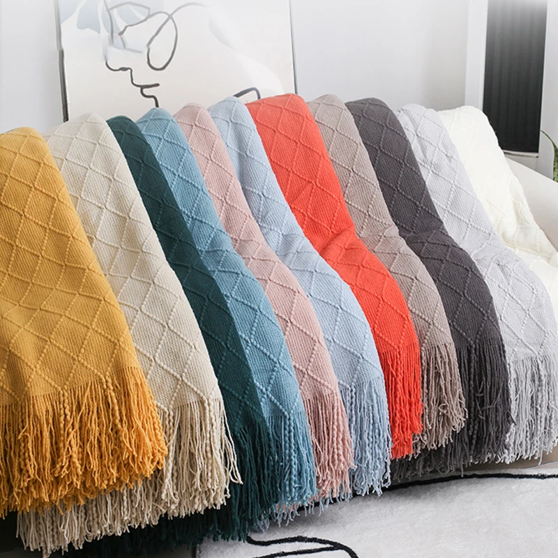

Blanket With Tassels Warm Knitted Blankets On Beds Solid Color For Baby Soft Sofa Throw Blanket Travel TV Nap Blankets 127x152