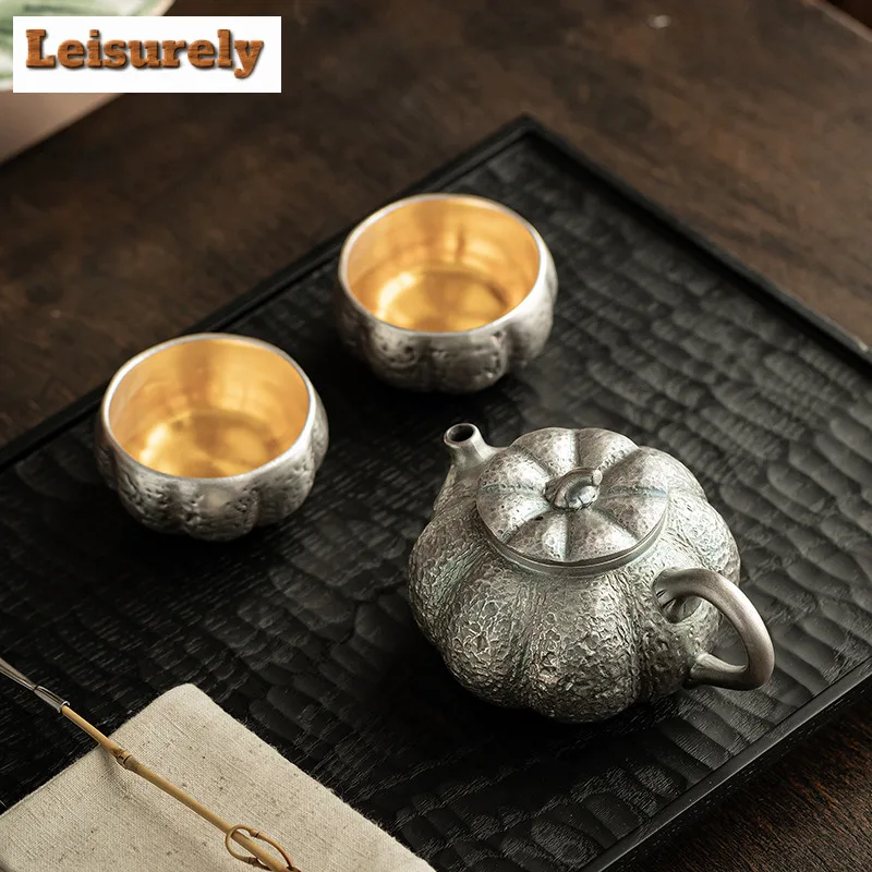 Boutique Gilded Silver Pumpkin Tea Set Complete Set Tea Ceremony Set Teapot And Tea Cup Set Chinese Tea Set Decoration Gift Box