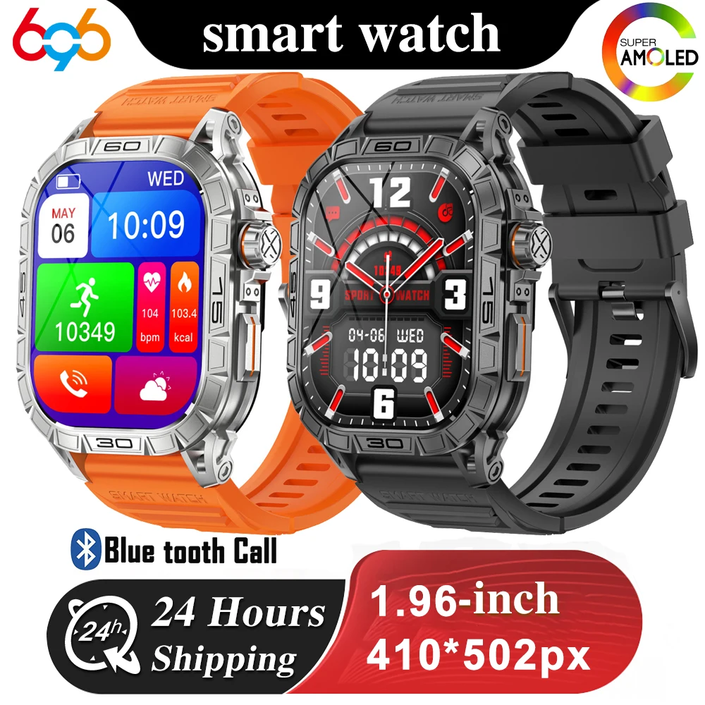 

1.96" AMOLED Screen Men Women Outdoor Smart Watch IP68 Waterproof 100+ Sport Modes Blue Tooth Call Health Weather Smartwatch