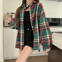 Plaid Shirt Women Autumn Long Sleeve Top Female Vintage Fashion Single Breasted Blouse Ladies Preppy Style Loose Check Shirts - Image 4