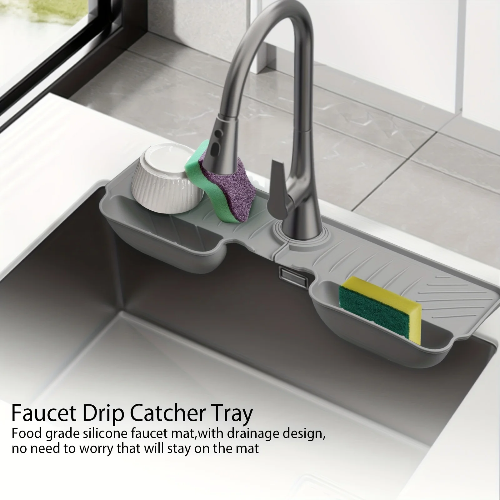 Silicone Sink Splash Guard Waterproof And Mildew-Proof Mat Draining Organization Plate For Kitchen Sink Storage 4