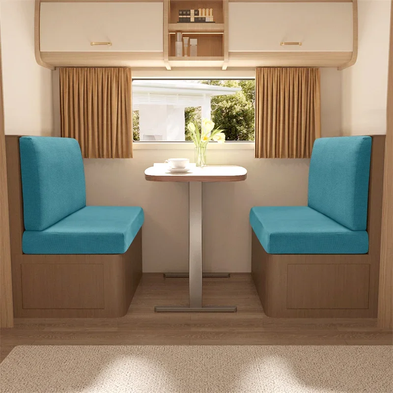 4pcs/set Elastic RV Dinette Cushion Covers Polar Fleece Loveseat Sofa Slipcovers Anti-Slip Camper Car Bench Backrest Covers 5
