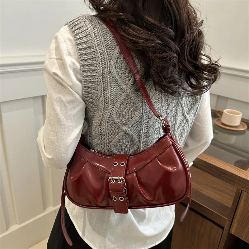 Retro Designer Buckle Armpit Bag Pu Leather Gothic Y2k Shoulder Bag Vintage Cross Body Spicy Girl Handbag Female Purses сумка