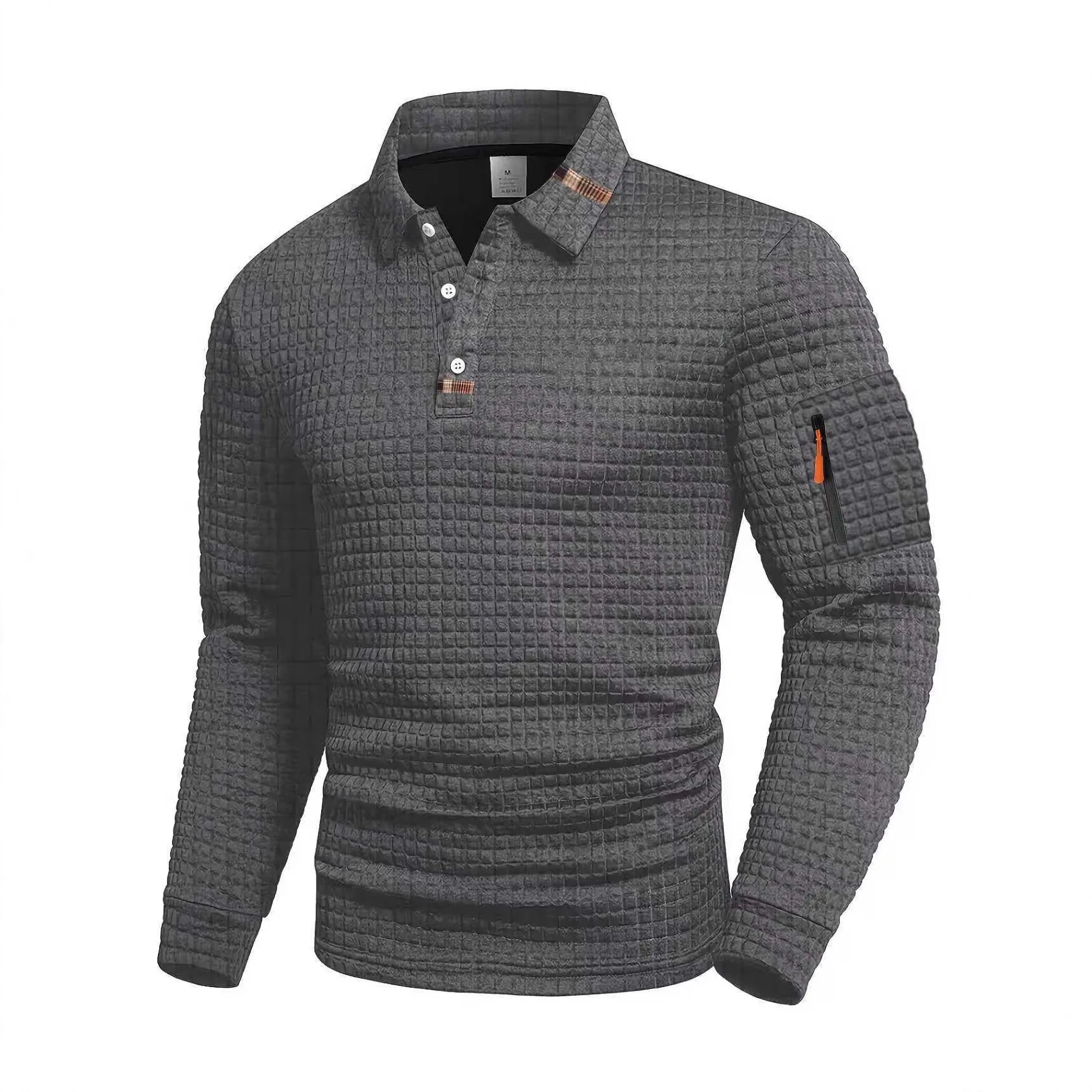 Polo da uomo primavera autunno 2026 con risvolto, tasche e cerniera decorativa, per il tempo libero quotidiano