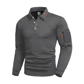 Polo da uomo primavera autunno 2026 con risvolto, tasche e cerniera decorativa, per il tempo libero quotidiano