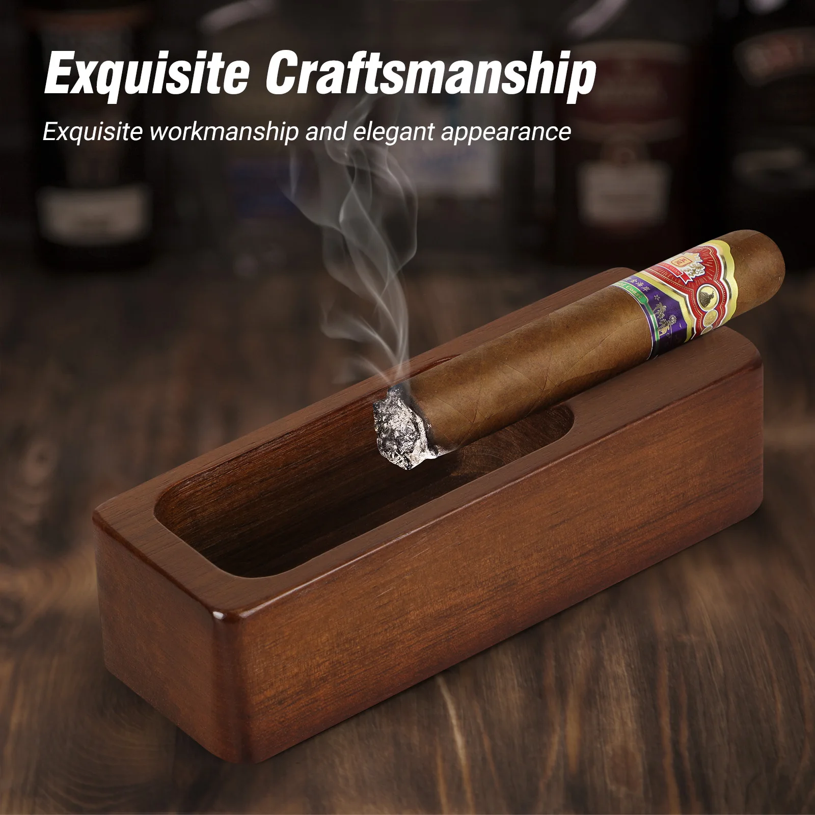 Cigar Ashtray Wooden Ashtray Smokers Outdoor Home Office Decoration Useful Portable Travel Smoking Lover's Gift