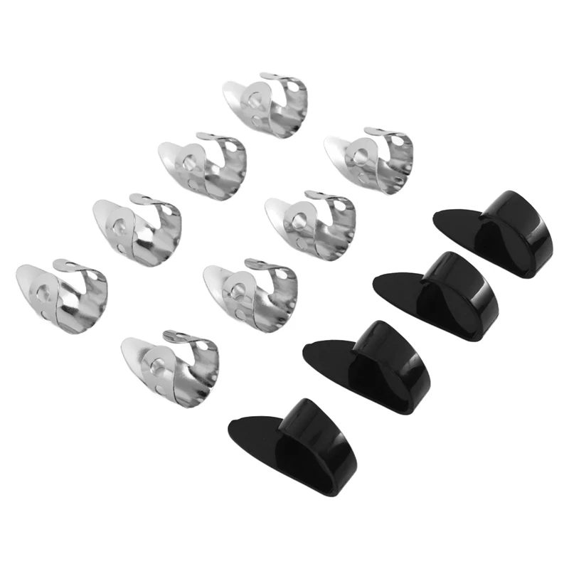 ABJX New 12 Pcs Steel Finger Picks Set,Metal Finger Picks Adjustable Bass For Guitar, Banjos And Other Instruments