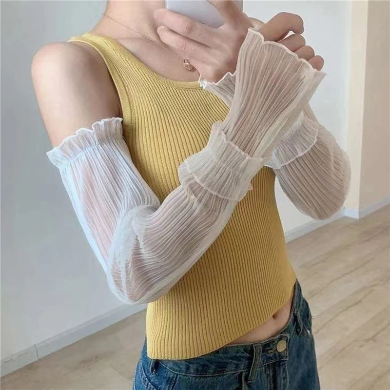 Sun protection sleeves Lady Fingerless Arm Sleeve Mittens Anti-UV Breathable