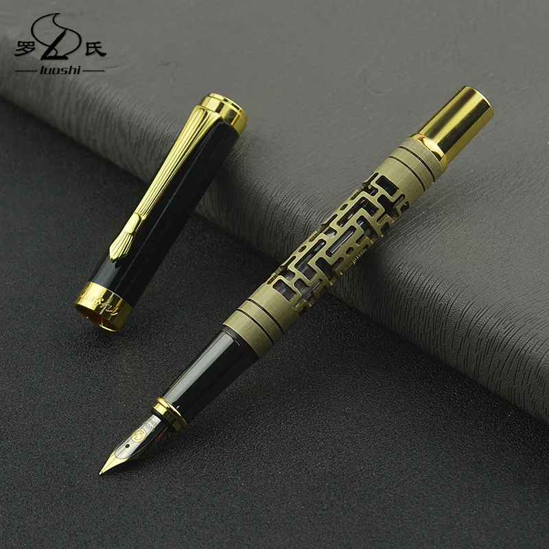 1Pcs Premium Metal Fountain Pen F Nib 0.7mm Business Writing Pens Hollow Pattern Textured Office Cute School Supplies Stationery journamm 30pcs pack retro pattern stickers decor frame materials collage junk journal scrapbooking supplies vintage diy stickers