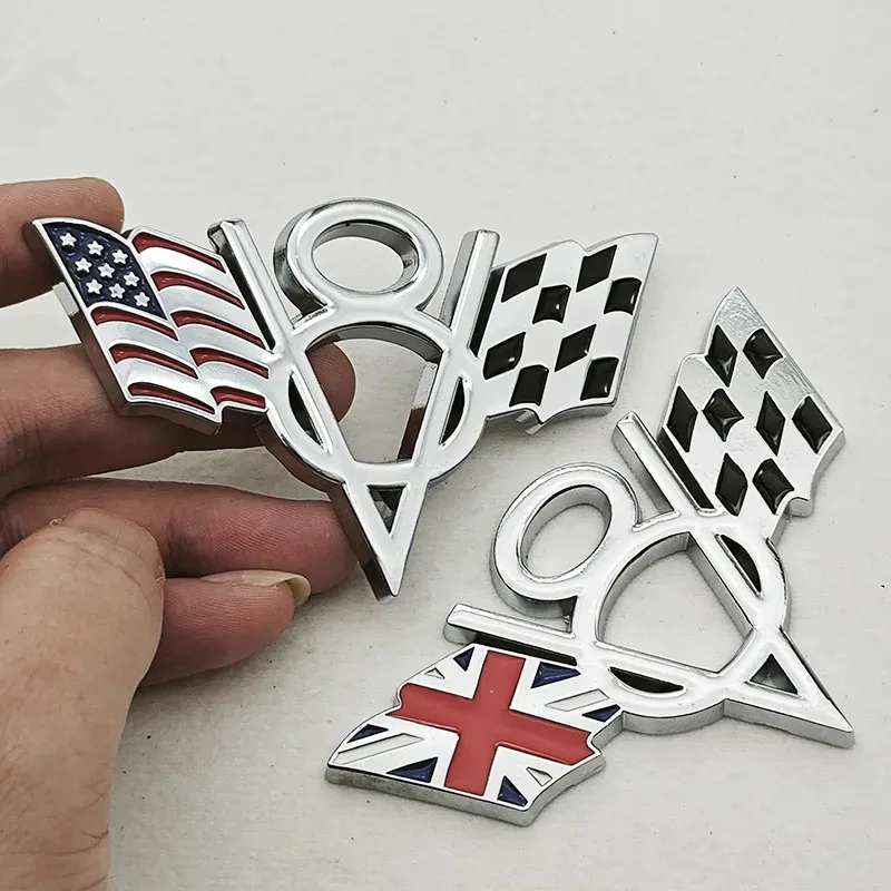 3D 메탈 크롬 블랙 자동차 스타일링 미국 영국 독일 국기 V8 배지 전체 차체 엠블럼 스티커 자동차 외장 액세서리