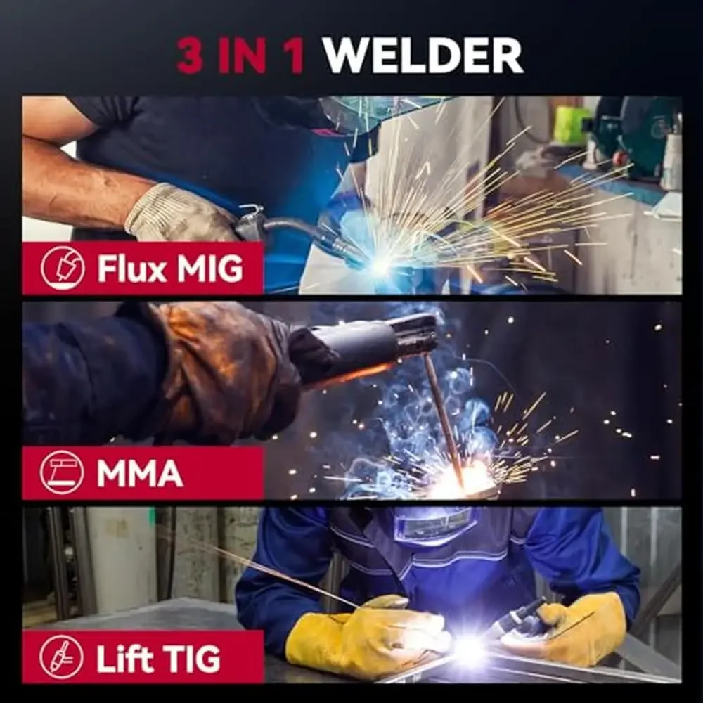 145A 3-in-1 Welder LED Display Portable App Control Flux Core MIG Welder 4