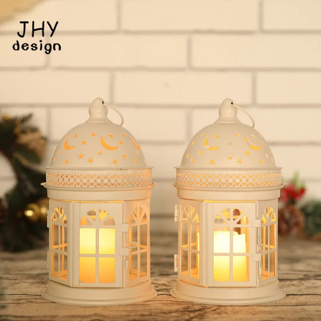 JHY DESIGN Set of 2 Decorative Candle Lantern 9.5''High Metal Candle  Lantern Vintage Style Hanging Lantern for Wedding Parties Christmas  Decorations