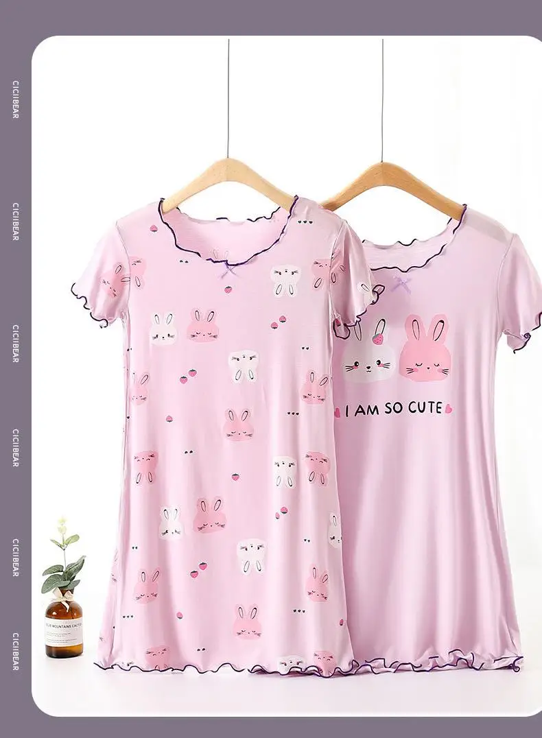 Baby Girls Nightgown Short Sleeve Children's Nightdress Summer Cartoon Toddler Girl Pajamas 3-13Y Cute Kids Nightwear Dress designer pajama sets