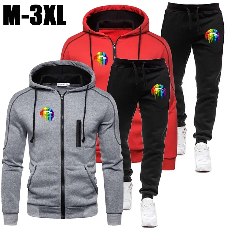 Hoodie Sweatpants Set Sportwear Jogging Suit Men Casual Zipper Jackets Pants 2 Piece Athletic Set Tracksuit Men's Fitness Suits