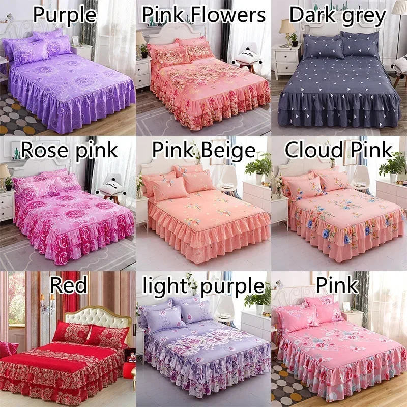 Ruffle Skirt Bedspread Home Textile Printed Bed Skirt Bedroom Coverlets Bedspreads Sheets Dust Cover Bedding with 2 Pillowcases