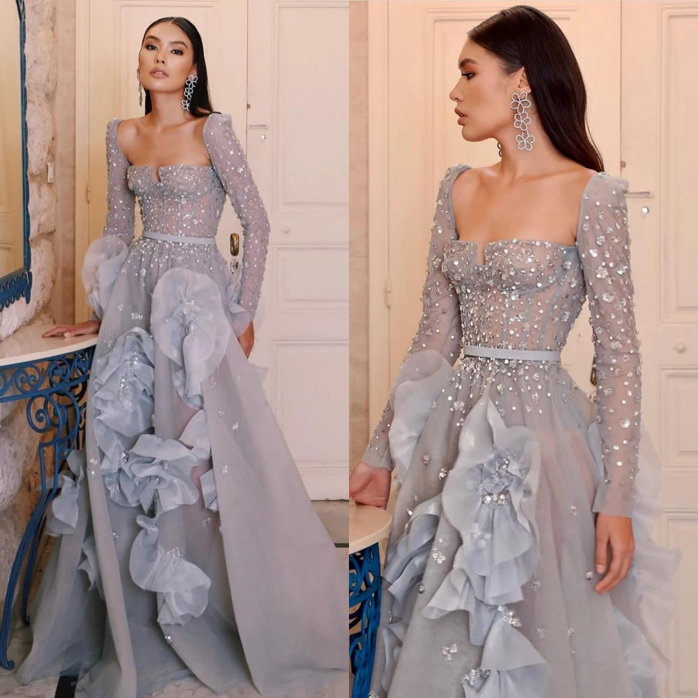 

Zhitomyr Sparkle Elegant Square Ball gown Beading Paillette / Sequins Flower Floor length Organza Prom Dresses