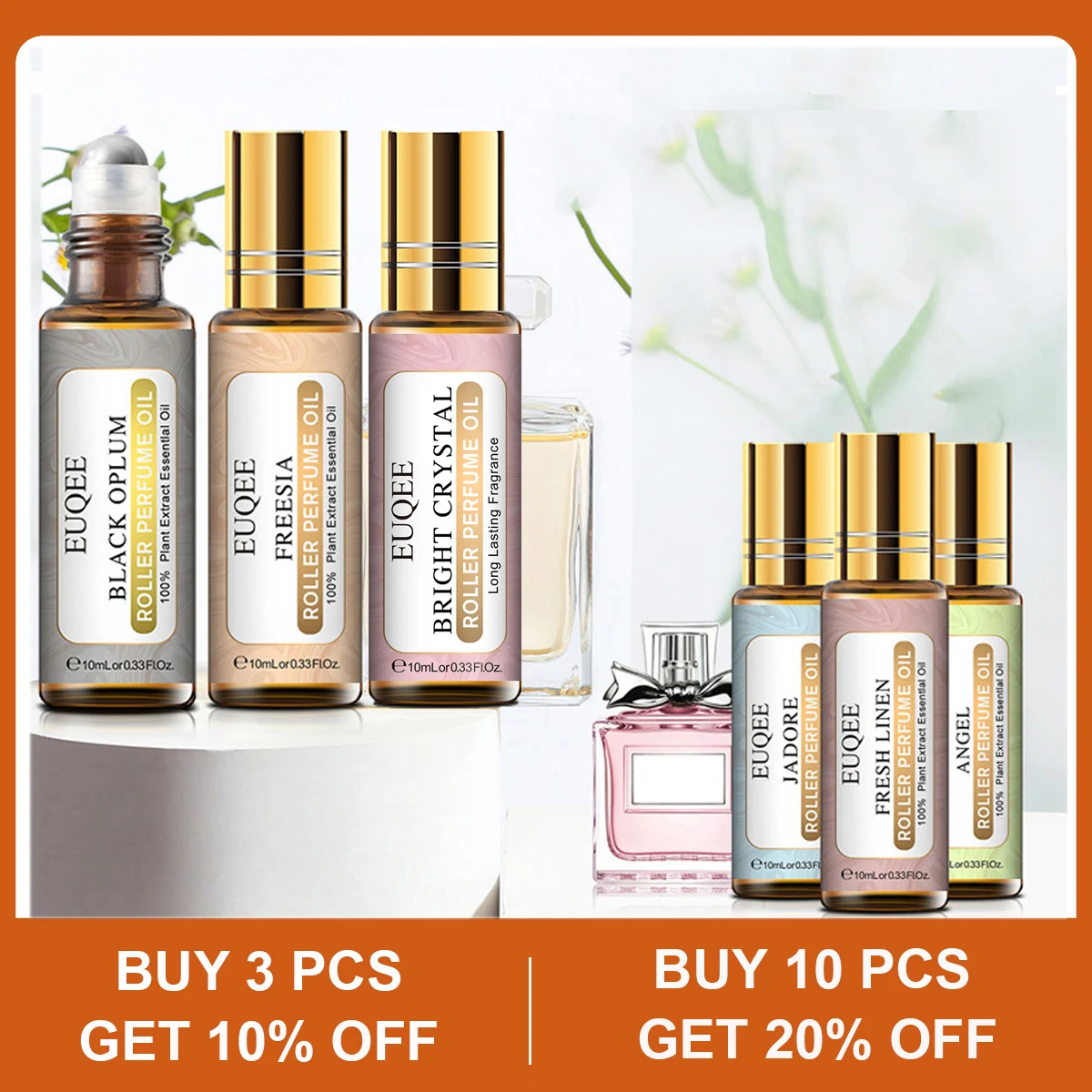 Euqee 10Ml Roller Bomshell Cocco Vaniglia Olio Profumato Per Diffusore Jadore Gardenia Muschio Bianco Oli Aromatici Di Cristallo Brillante