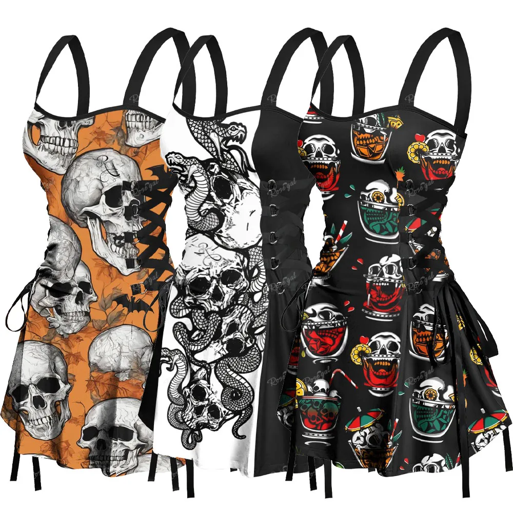 

Готические графические платья ROSEGAL, женские весенние, летние мини-платья на шнуровке с 3D принтом и открытой спиной, повседневные платья