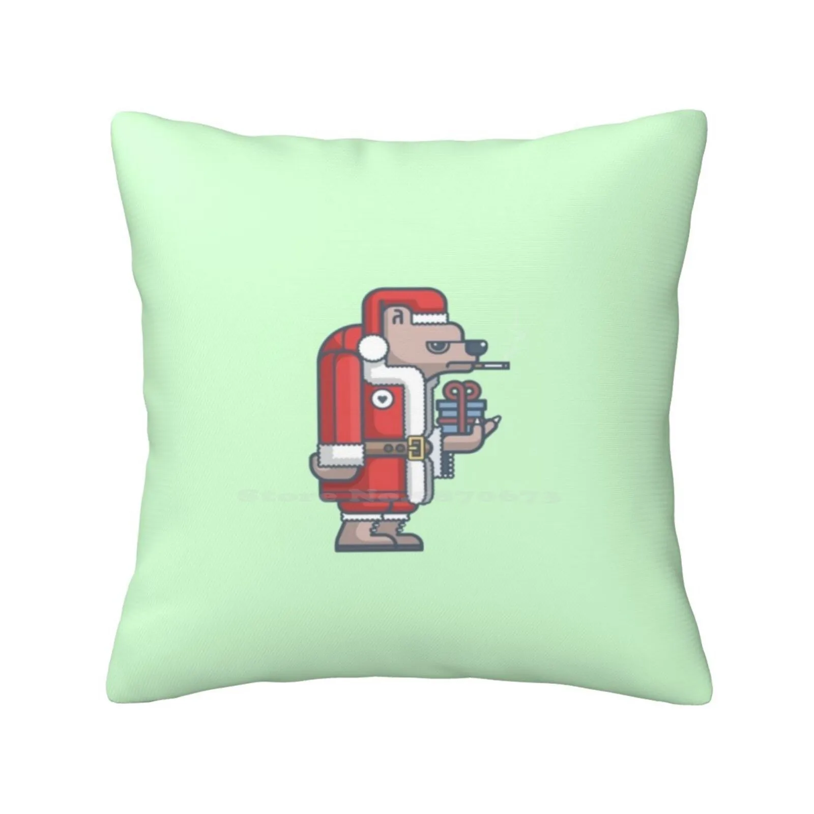 Grumpy Christmas Bear Pillow Cover Hug Federa Illiustration Animal Funny Christmas Santa Smoke Bear Sigaretta