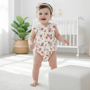 Adorable Cotton Summer Baby Girls Bodysuits Printing Floral Onesies Newborn Clothing