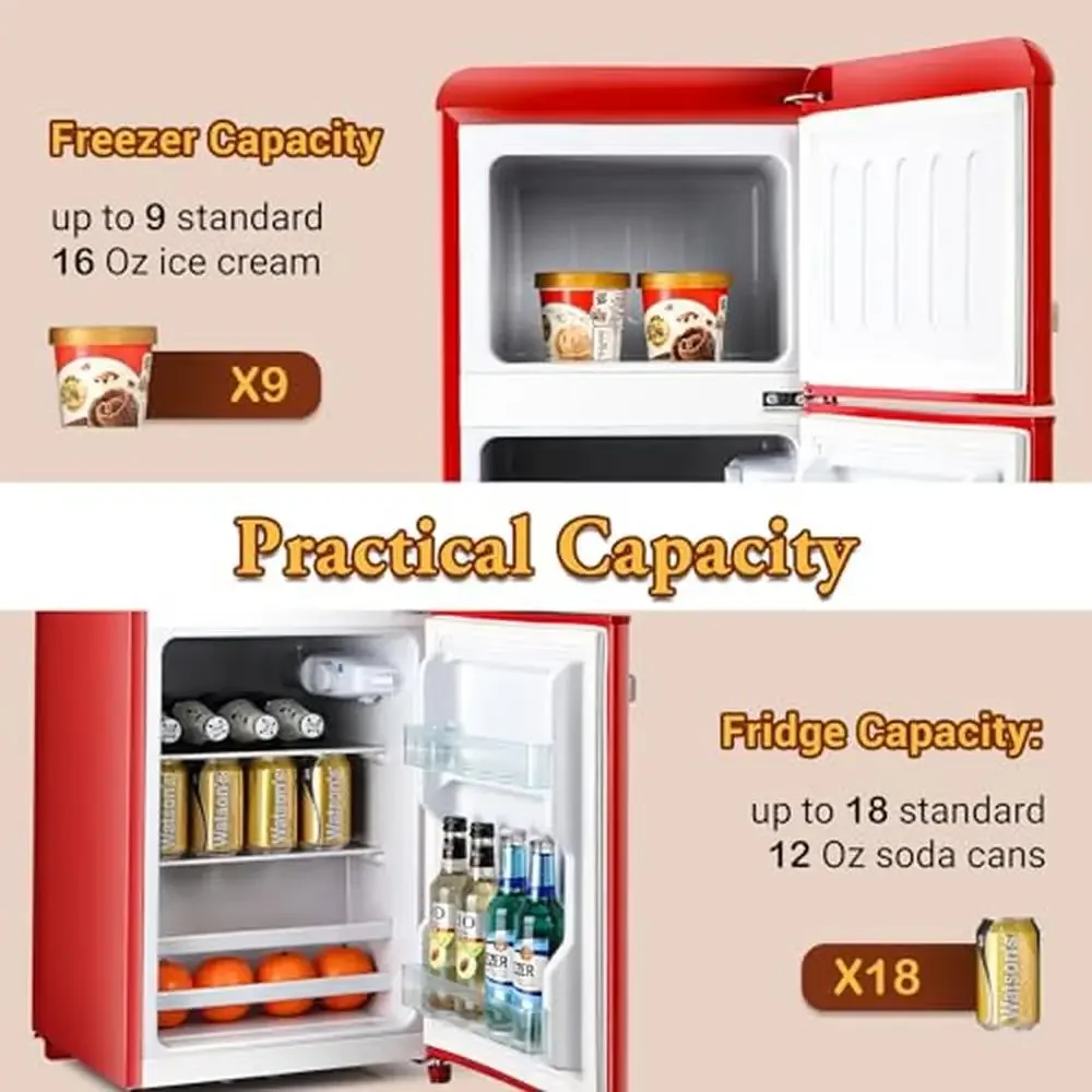 Compact Double Door Mini Fridge Freezer Combo Glass Shelf 3.2 cu ft Retro Red Ice Trays Spoons Ideal Kitchen Office Dormitory 3 Compact Double Door Mini Fridge Freezer Combo Glass Shelf 3.2 cu ft Retro Red Ice Trays Spoons Ideal Kitchen Office Dormitory 3